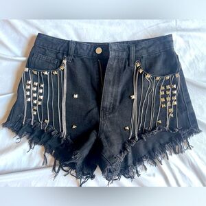 Black Distressed Studded Jean Shorts